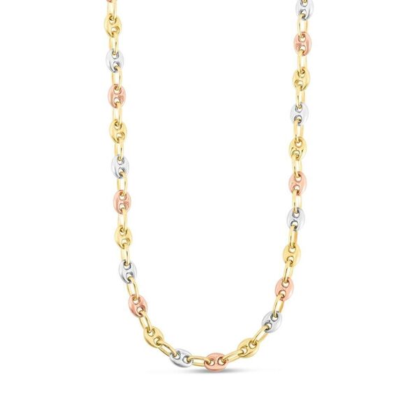 14K Tri-color Gold Puffed Mariner Link Chain: A Sophisticated Accessory - Picture 1 of 1
